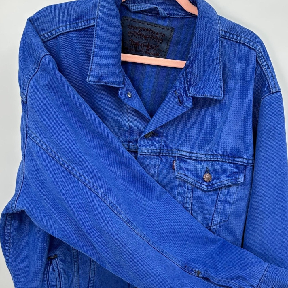 Vintage Levi's Blanket‎ Lined Denim Jacket Cobalt Blue Overdye 90s L Steetwear - Picture 4 of 8